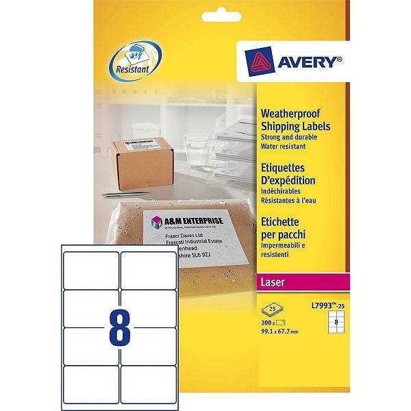 Avery L7993-25 ultra-strong shipping labels, 99.1mm x 67.7mm (200 labels) L7993-25 212645 - 1