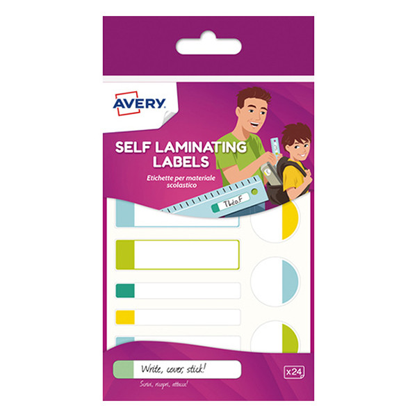 Label laminated weatherproof sticker sheets 86mm x 17mm | assorted colours | Avery family APBAS24 | 24 labels 212802 - 1