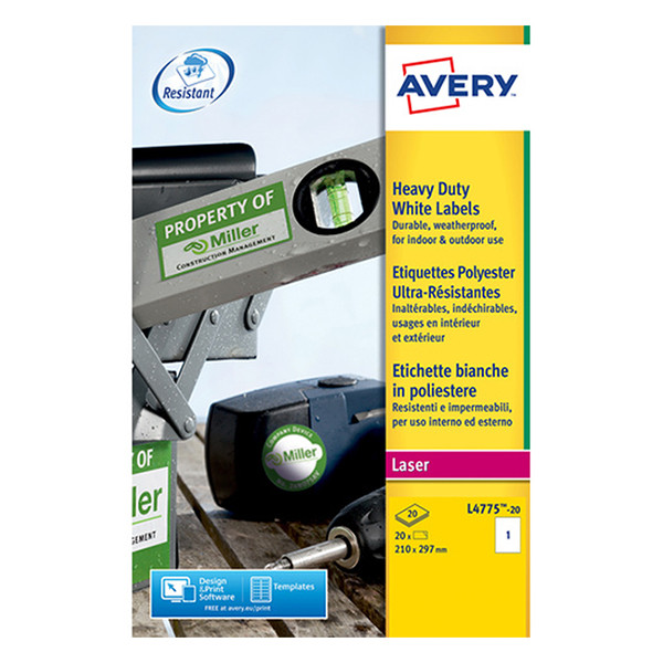 Label weatherproof sticker sheets 210mm x 297mm | Avery L4775-20 | 20 labels 212434 - 1