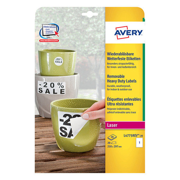 Label weatherproof sticker sheets 210mm x 297mm | Avery L4775REV-20 | 20 labels 212730 - 1