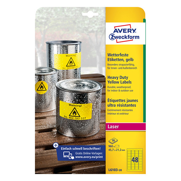 Label weatherproof sticker sheets 45.7mm x 21.2mm | Avery L6103-20 | 960 labels 212698 - 1