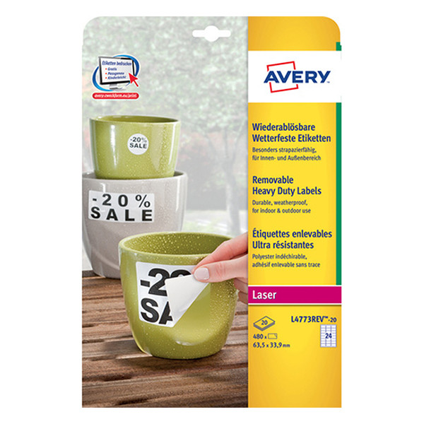 Label weatherproof sticker sheets 63.5mm x 33.9mm | Avery L4773REV-20 | 480 labels 212676 - 1