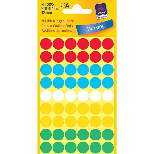 Marking dots Ø12mm (assorted colours) | Avery 3088 | 2,700 stickers 212941 - 1