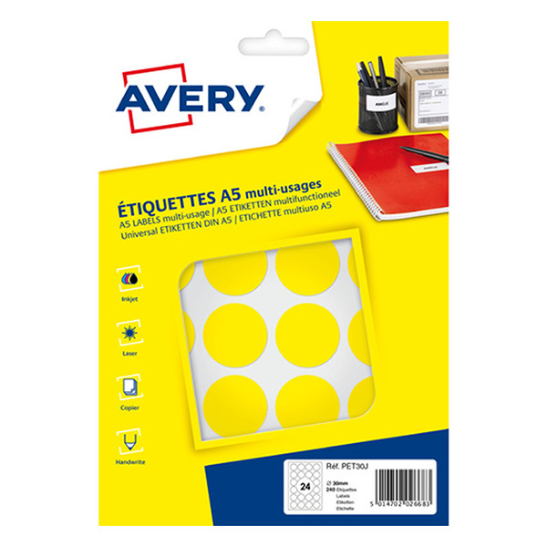Marking dots Ø30mm (yellow) | Avery PET30J | 240 stickers 212723 - 1