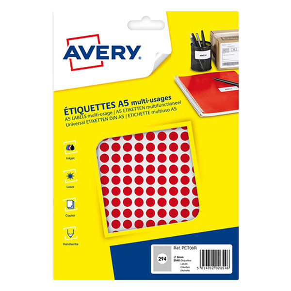 Marking dots Ø8mm (red) | Avery PET08R | 2,940 stickers 212706 - 1