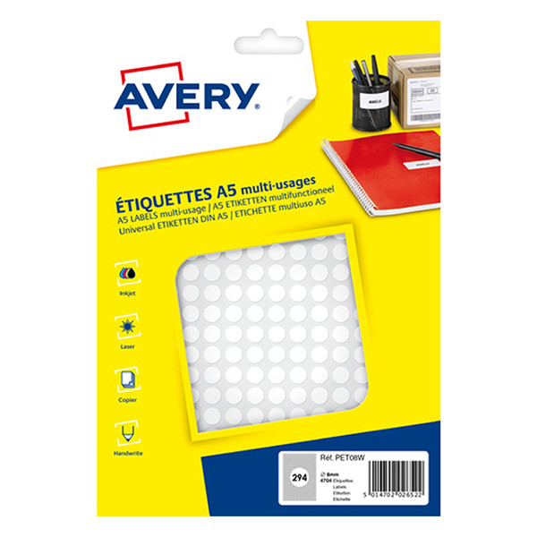 Marking dots Ø8mm (white) | Avery PET08W | 2,940 stickers 212708 - 1