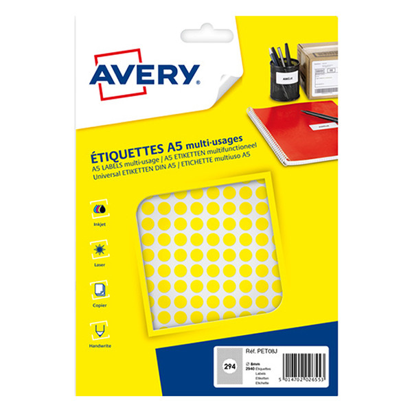Marking dots Ø8mm (yellow) | Avery PET08J | 2,940 stickers 212705 - 1