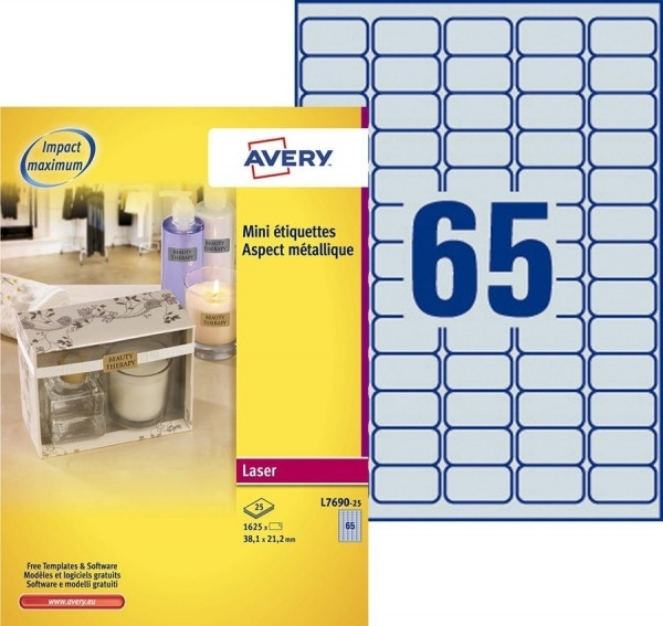 Metallic labels (38.1 x 21.2mm) | Avery L7690-25 | 1,625 labels 212764 - 1
