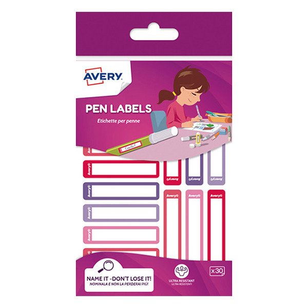 Mini labels 50mm x 10mm | red/purple assorted | Avery Family RESM30F | 30 labels 212798 - 1