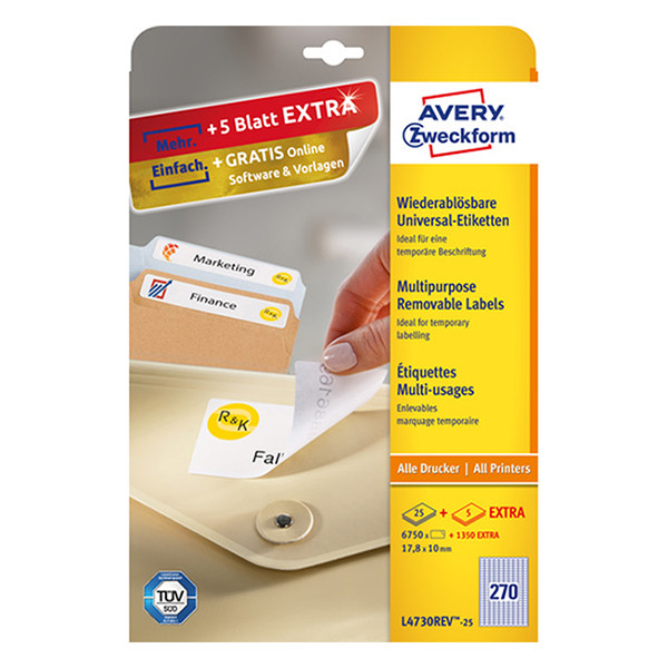 Multi-purpose labels (17.8x 10mm) | Avery L4730-25 | 6,750 labels 212572 - 1