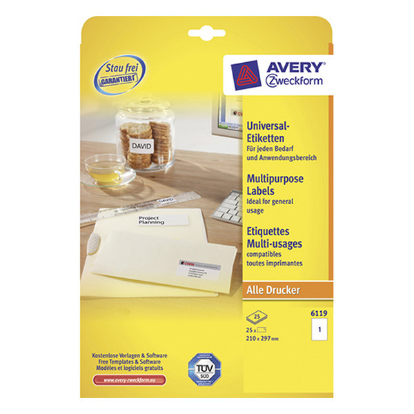 Multi-purpose labels (210 x 297mm) | Avery 6119 | 25 labels 212631 - 1