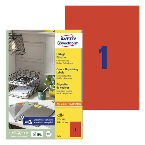Multi-purpose labels (210 x 297mm, red) | Avery 3470 | 100 labels 212246 - 1
