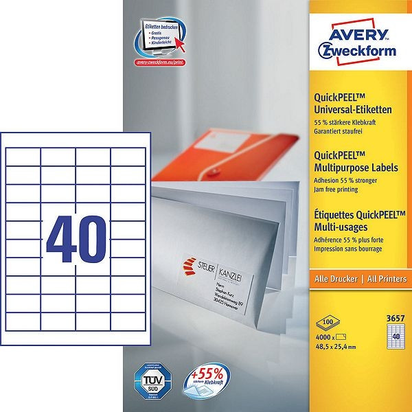 Multi-purpose labels (48.5 x 25.4mm) | Avery 3657 | 4,000 labels 212026 - 1