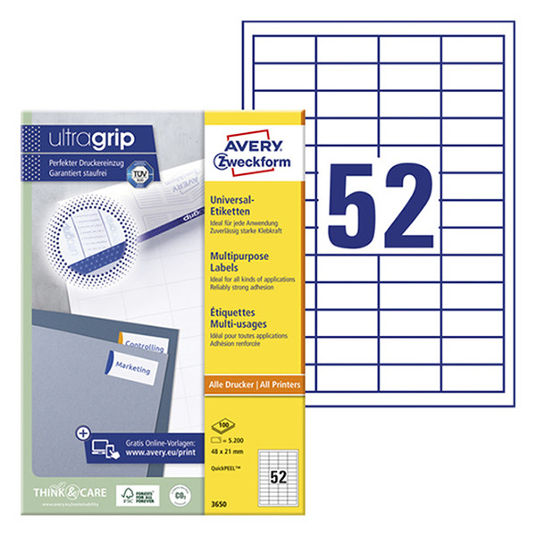Multi-purpose labels (48 x 21mm) | Avery 3650 | 5,200 labels 212650 - 1
