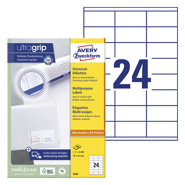 Multi-purpose labels (70 x 35mm) | Avery 3422 | 2,400 labels 212470 - 1