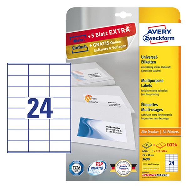 Multi-purpose labels (70 x 36mm) | Avery 3490 | 600 labels 212482 - 1