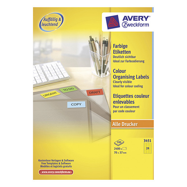 Multi-purpose labels (70 x 37mm, yellow) | Avery 3451 | 2,400 labels 212080 - 1