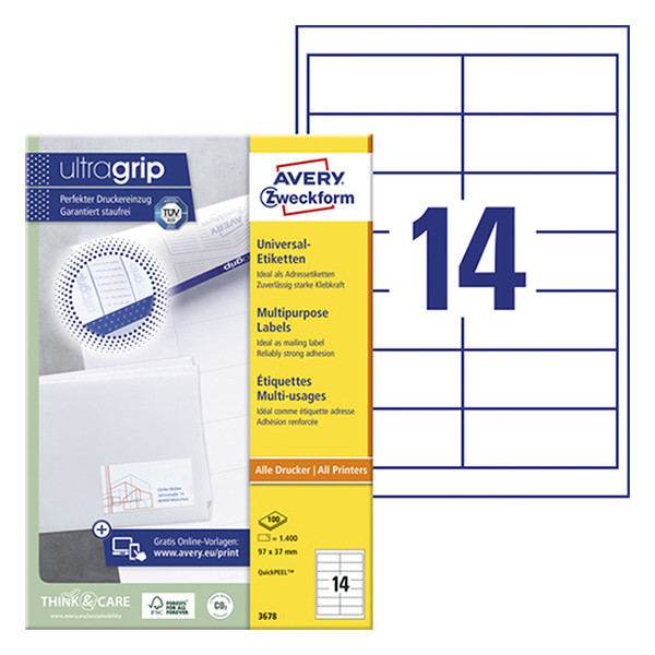 Multi-purpose labels (97 x 37mm) | Avery 3678 | 1,400 labels 212674 - 1