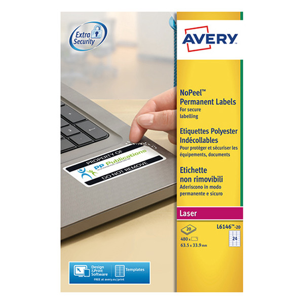 No-peel labels (63.5 x 33.9mm) | Avery L6146-20E | 480 labels 212444 - 1