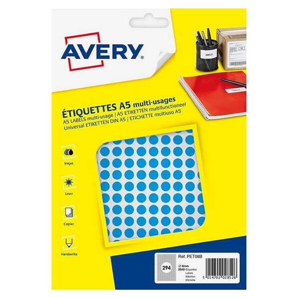 Avery PET08B blue marking dots, Ø 8mm (2940 labels) AV-PET08B 212704 - 1