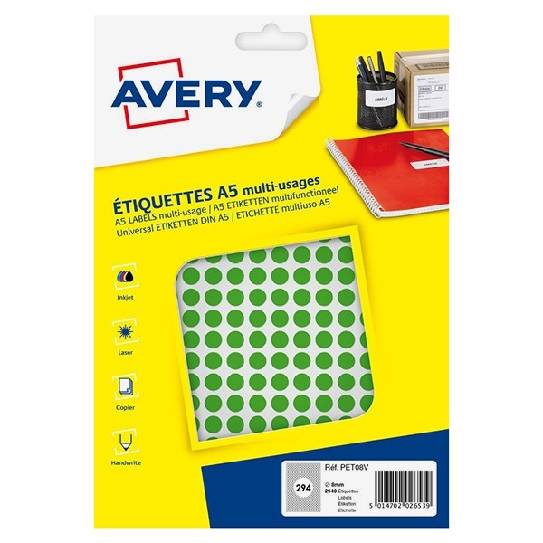 Avery PET08V green marking dots, Ø 8mm (2,940 labels) AV-PET08V 212707 - 1