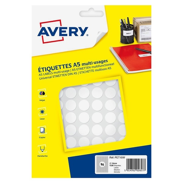 Avery PET15W white marking dots, Ø 15mm (960 labels) AV-PET15W 212717 - 1