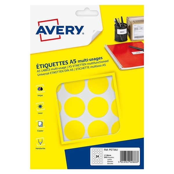 Avery PET30J yellow marking dots, Ø 30mm (240 labels) AV-PET30J 212723 - 1