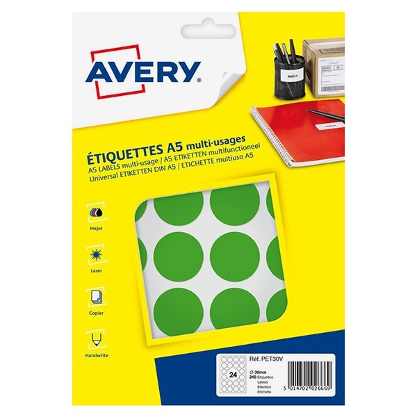 Avery PET30V green marking dots, Ø 30mm (240 labels) AV-PET30V 212725 - 1
