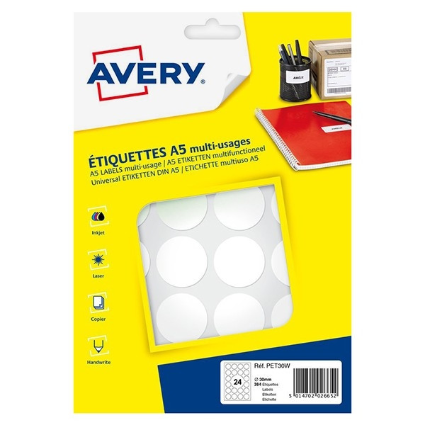 Avery PET30W white marking dots, Ø 30mm (240 labels) AV-PET30W 212726 - 1