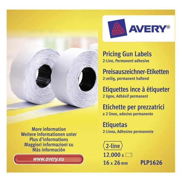 Avery PLP1626 white price gun labels, 26mm x 16mm (12,000 labels) AV-PLP1626 212666 - 1