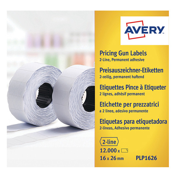 Avery PLP1626 white price gun labels, 26mm x 16mm (12,000 labels) Avery