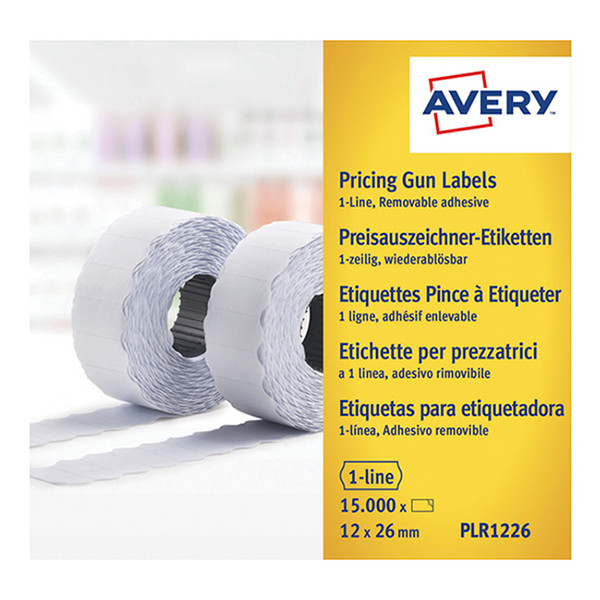 Avery PLR1226 removable price gun labels, 26mm x 12 mm white (15,000 labels) AV-PLR1226 212667 - 1