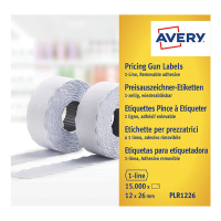 Avery PLR1226 removable price gun labels, 26mm x 12 mm white (15,000 labels) AV-PLR1226 212667