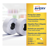 Avery PLR1626 removable white price gun labels, 26mm x 16mm (12,000 labels) AV-PLR1626 212668