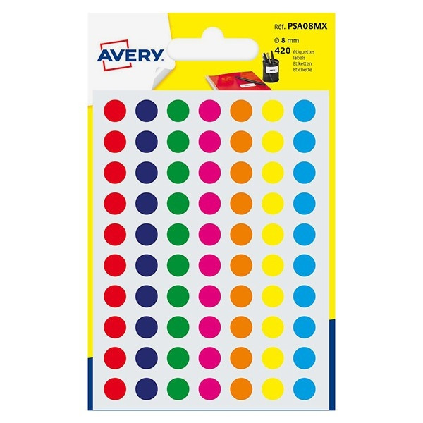 Avery PSA08MX coloured marking dots, 8mm (420 labels) AV-PSA08MX 212711 - 1