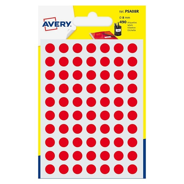 Avery PSA08R red marking dots, Ø 8mm (490 labels) AV-PSA08R 212712 - 1