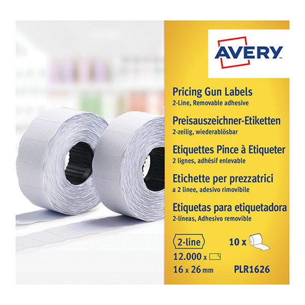 Removable price gun labels (26 x 16mm) | Avery PLR1626 | 12,000 labels 212668 - 1