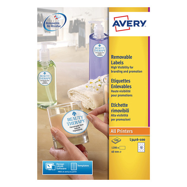 Removable round labels (Ø 60mm) | Avery L3416-100 | 1,200 labels 212464 - 1