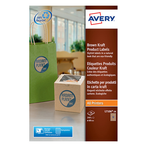 Removable round labels (Ø 60mm, brown) | Avery L7106-20 | 240 labels 212610 - 1