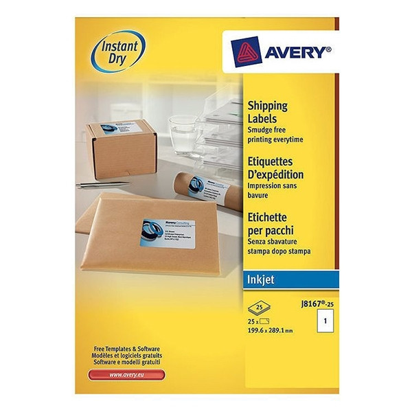 Avery Shipping Labels J8167-25, 199.6mm x 289.1mm (25 labels) J8167-25 212629 - 1
