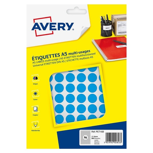 Avery blue PET15B markers, Ø 15mm (960 labels) AV-PET15B 212714 - 1