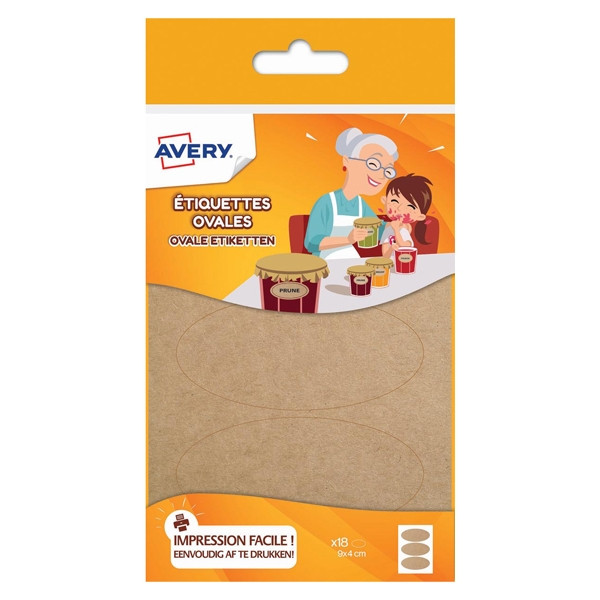 Avery family OVKR18 kraft oval labels, 41mm x 89mm (18-pack) OVKR18 212800 - 1