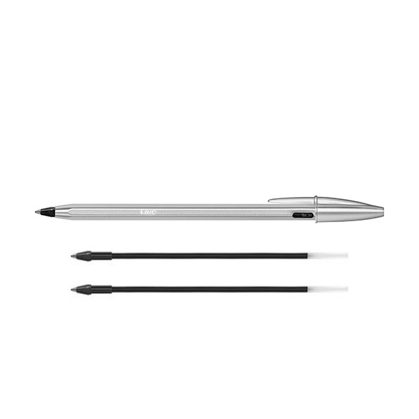 BIC Cristal Re'New black ballpoint pen + 2 refills 997201 240426 - 1