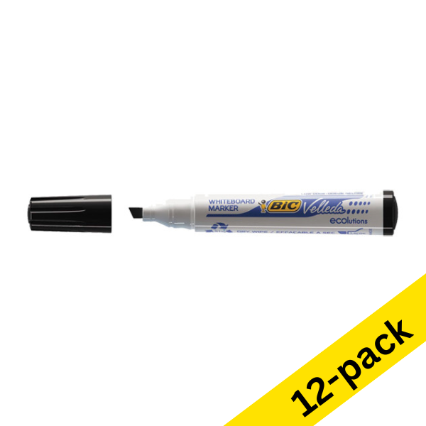 BIC Velleda 1751 black whiteboard marker (3.7mm - 5.5mm chisel) (12-pack) 262353 - 1