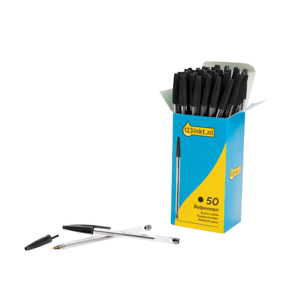 Ballpoint pen | with cap | bright black | 123ink | 50-pack 302084 - 2