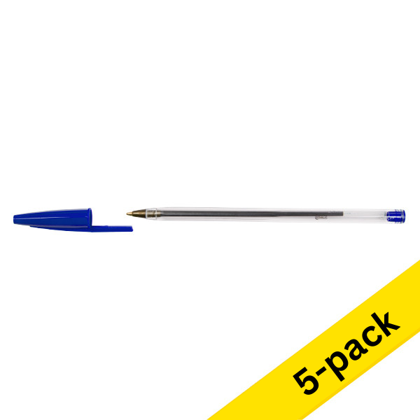 Ballpoint pen | with cap | bright blue | 123ink | 5-pack 302080 - 1