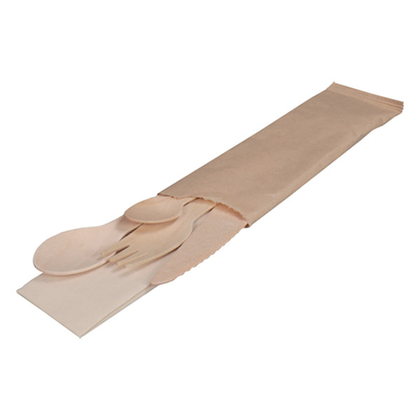 Biodore wooden cutlery set with napkin (100-pack) 521154 402767 - 2