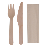 Biodore wooden knife & fork set with napkin (100-pack) 402769