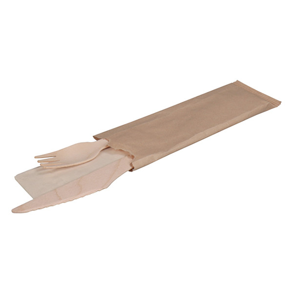 Biodore wooden knife & fork set with napkin (100-pack) 402769 - 2