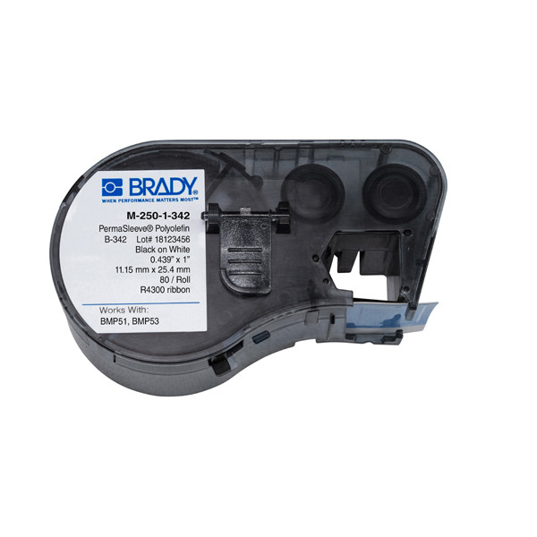 Brady M-250-1-342 heat shrink tubing tape black on white 11.15mm x 25.78mm (original Brady) M-250-1-342 147024 - 1